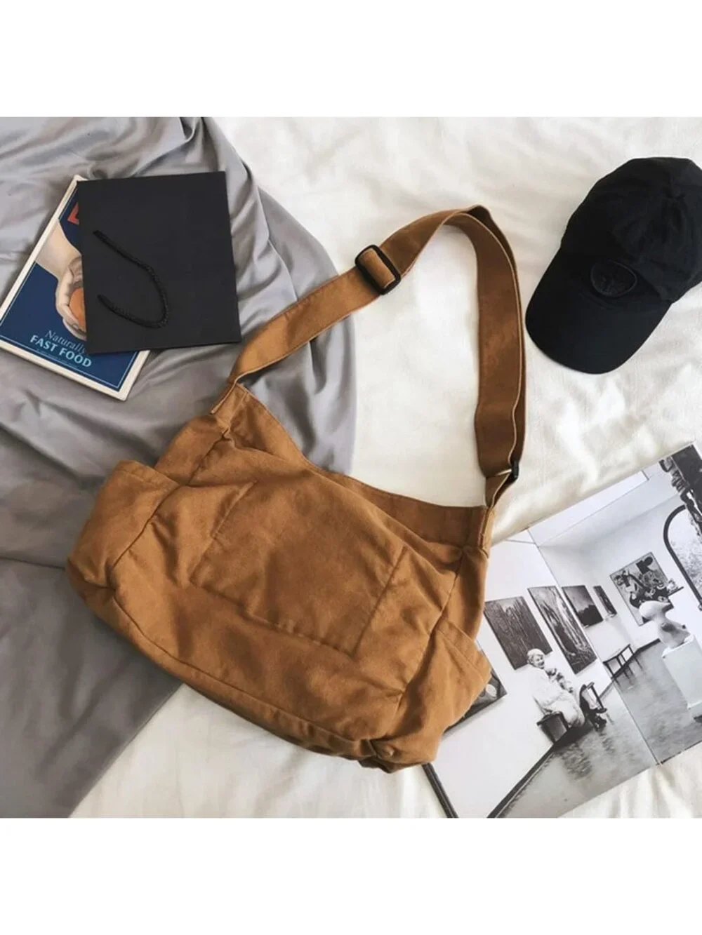 Women's Brown Travel Canvas Zipper Crossbody Shoulder Laptop Bag